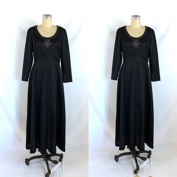Vintage 70s Maxi Dress Rhinestones Polyester Large - Picture 8 of 8